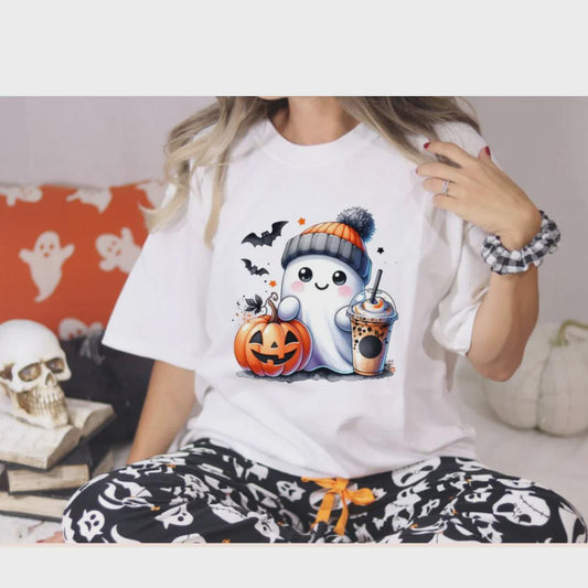 Glitter Ghost Pumpkin Halloween Screen Print Transfer (Applique Only)