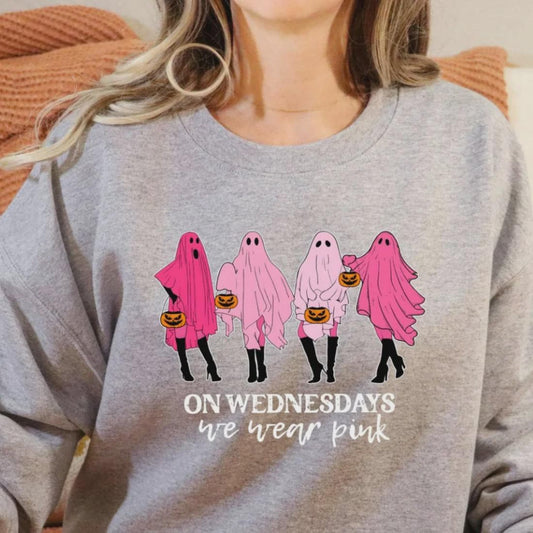 On Wednesdays We Wear Pink Ghost Halloween Screen Print Transfer
