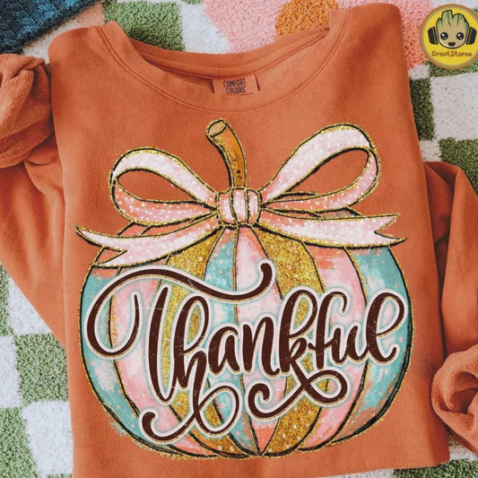 Thankful Pumpkin Glitter Screen Print Transfer