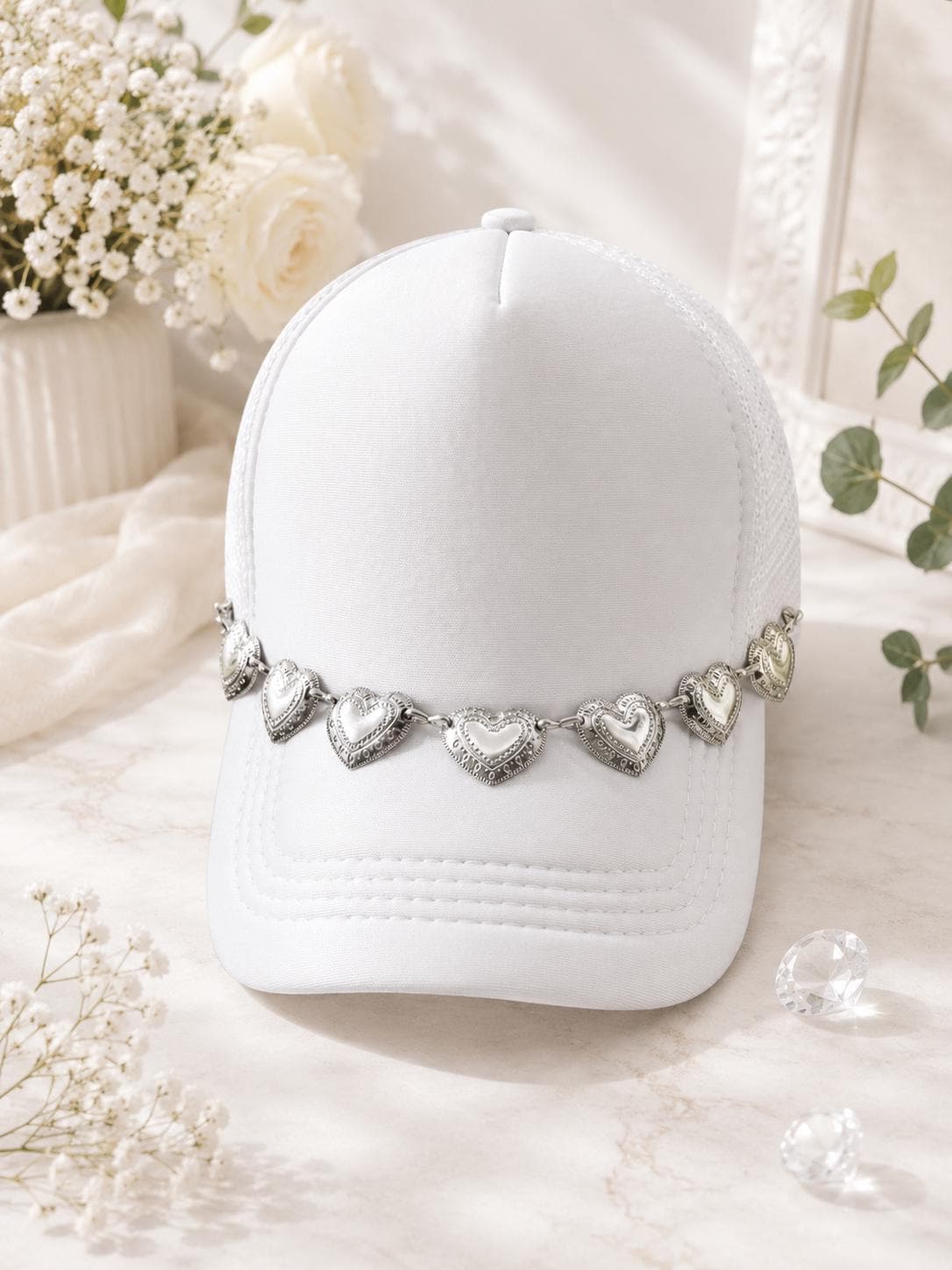 Silver Heart Hat Chain