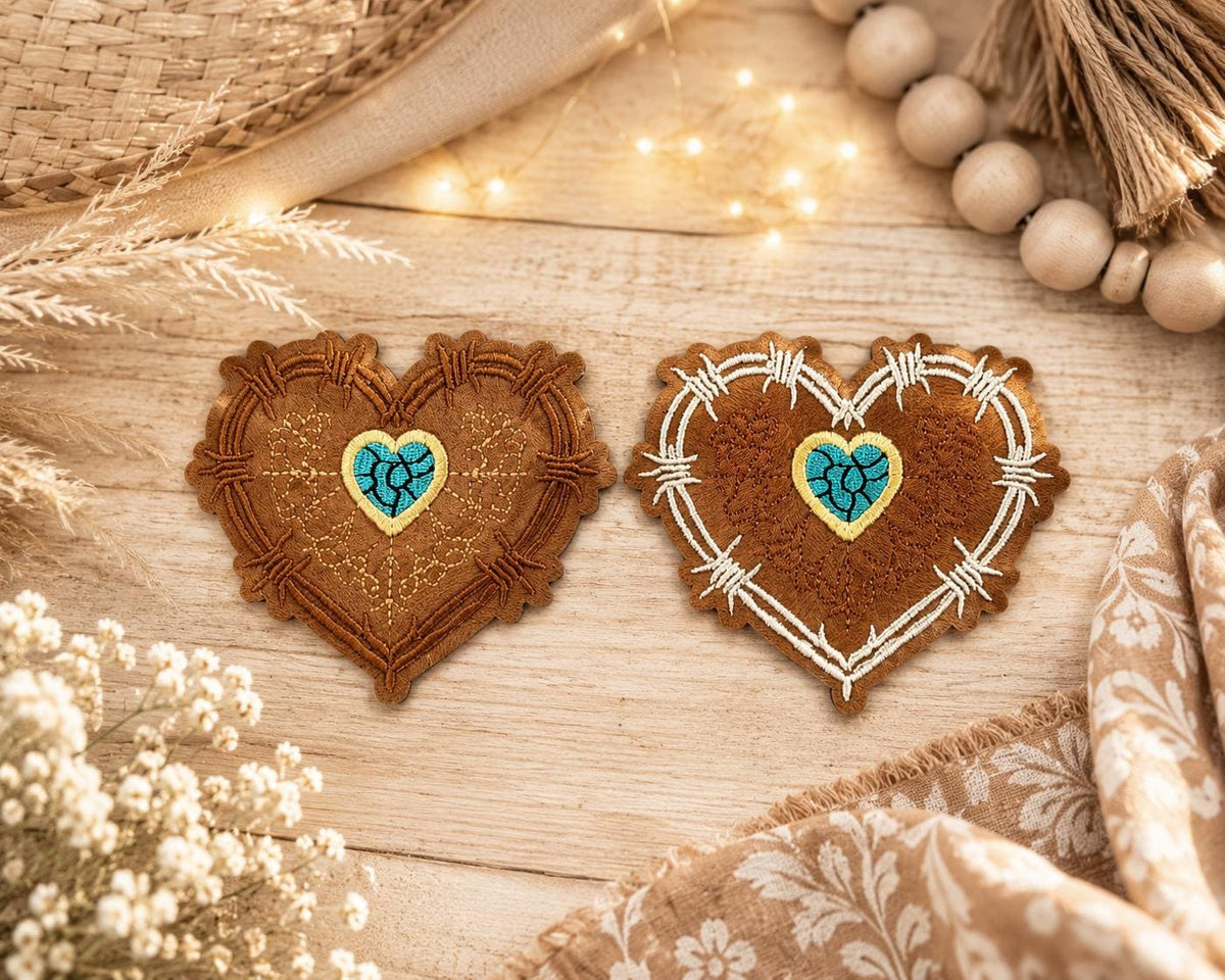 Western Barbed Wire Heart Embroidered Patch