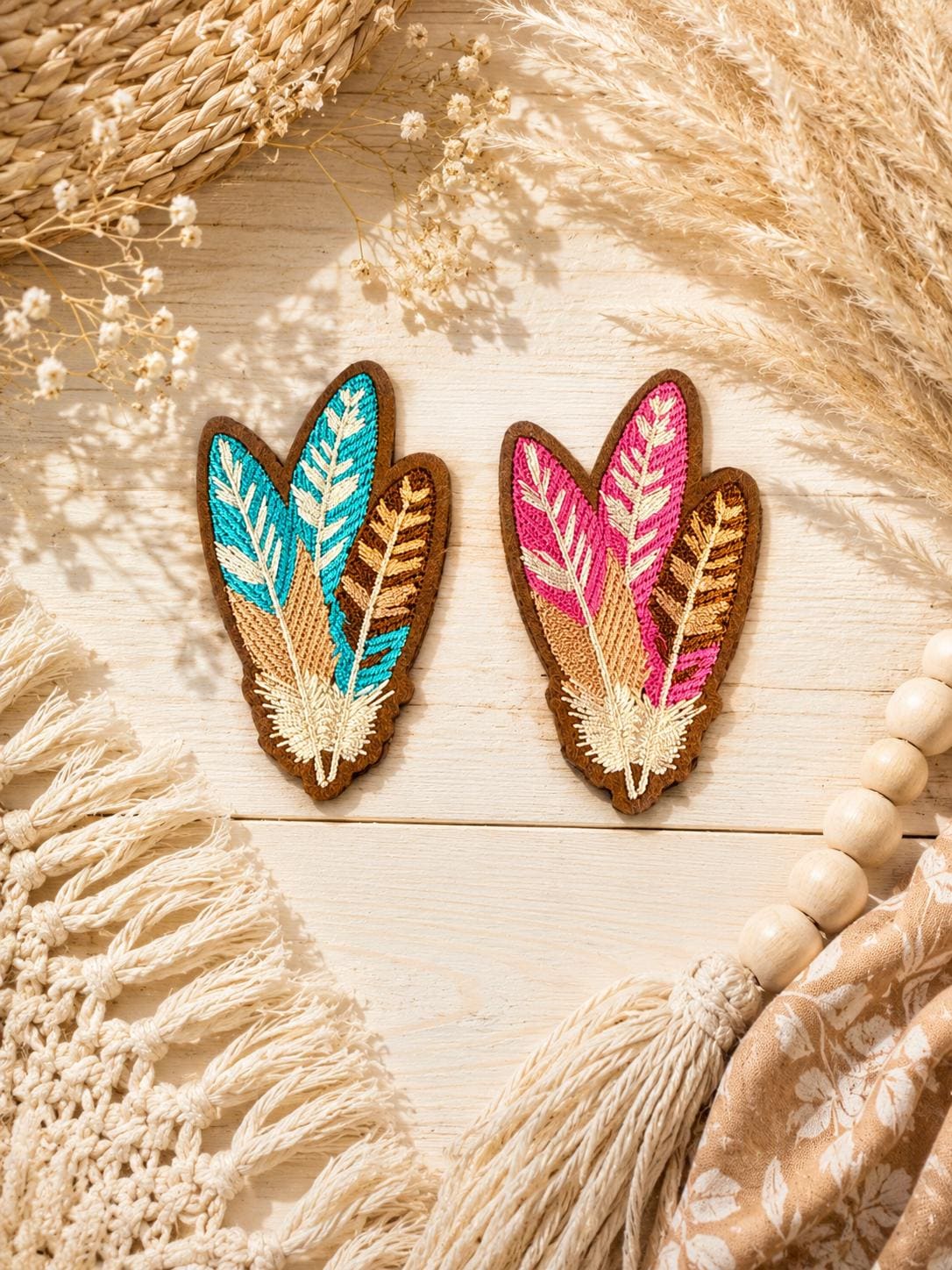 Boho Feather Embroidered Iron-On Patch