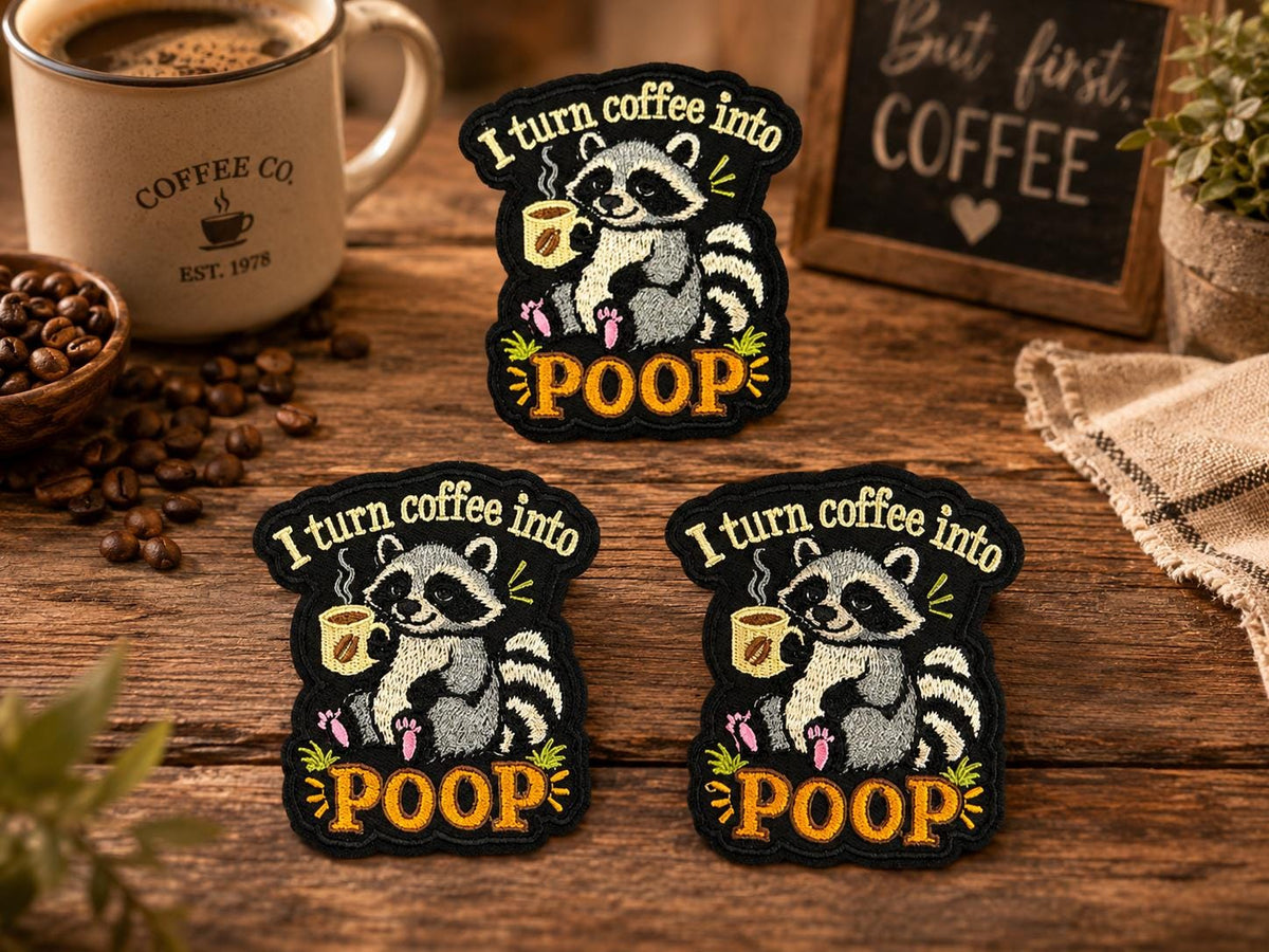 Funny Raccoon Coffee Embroidered Iron-On Patch