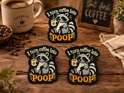 Funny Raccoon Coffee Embroidered Iron-On Patch