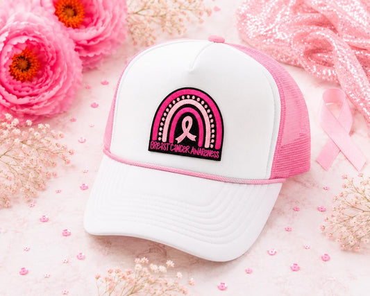 Pink Ribbon Rainbow Iron-On Patch