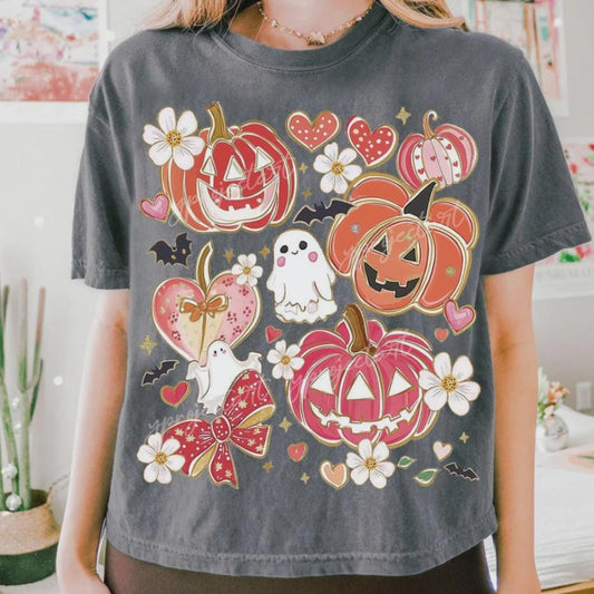 Halloween Glitter Screen Print Transfer: Pumpkin, Ghost Designs (Transfer Only)