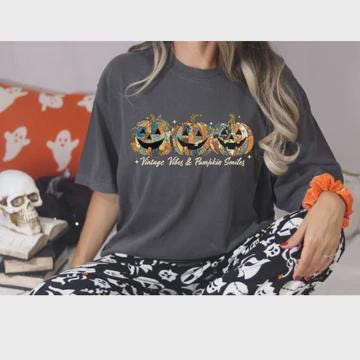 Vintage Vibes & Pumpkin Smiles Glitter Screen Print Transfer