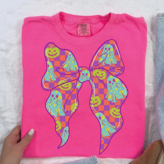 Neon Ghost Bow Glitter Screen Print Transfer