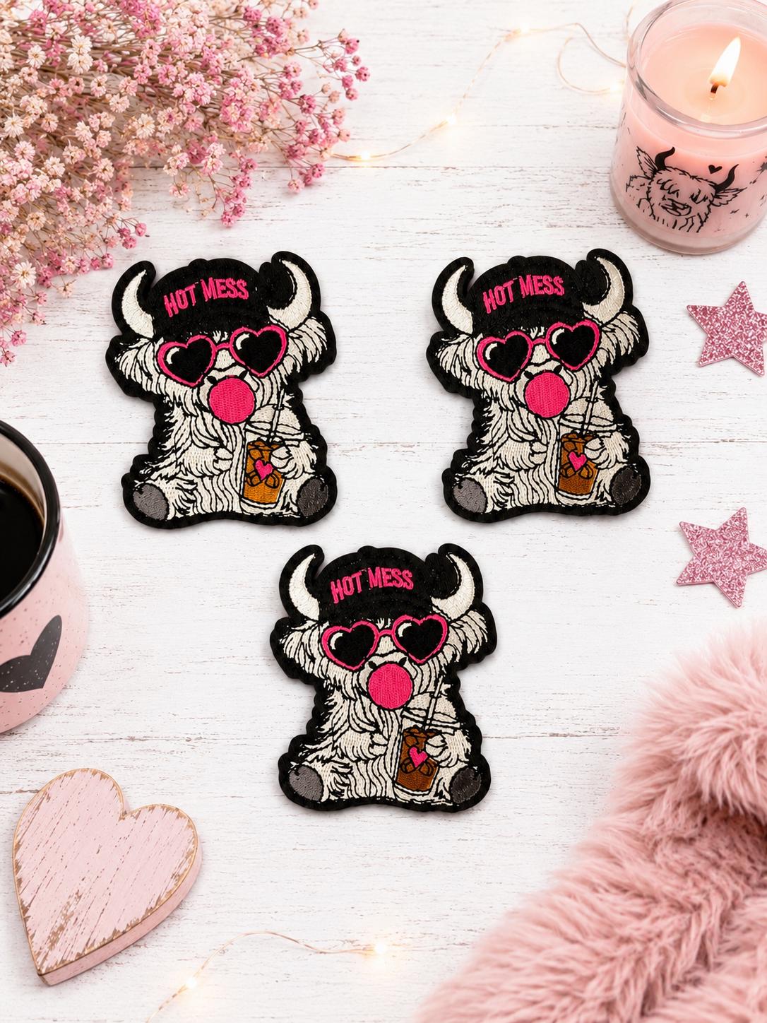 Hot Mess Highland Cow Embroidered Iron-On Patch