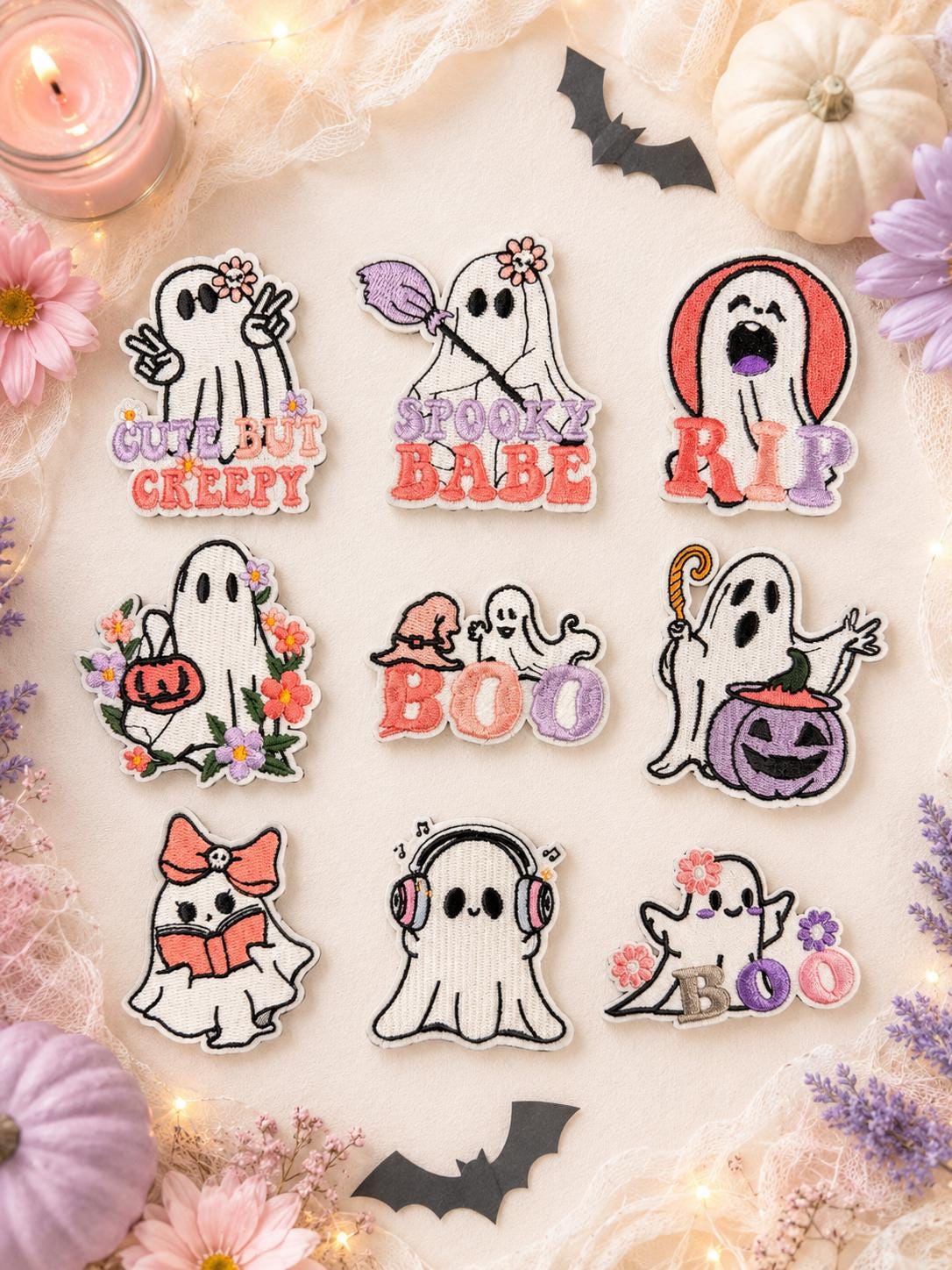 Ghost Embroidered Iron On Patches  Halloween Spooky Appliques