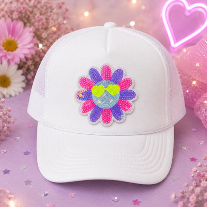 Smiley Flower Sequin Embroidered Iron-On Patch