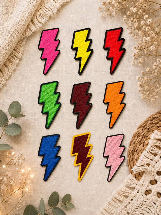 Checkered Lightning Bolt Embroidered Iron-On Patch