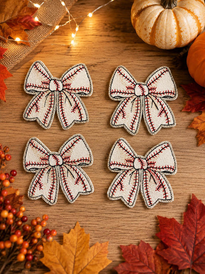 Baseball Stitch Bow Embroidered Iron-On Patch