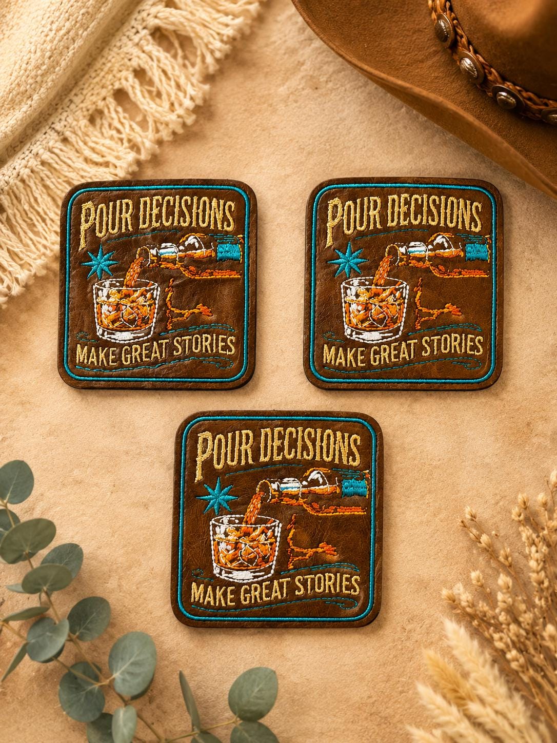 Pour Decisions Make Great Stories Embroidered Patch