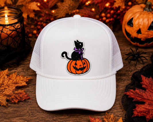 Black Cat Pumpkin Iron-On Patch
