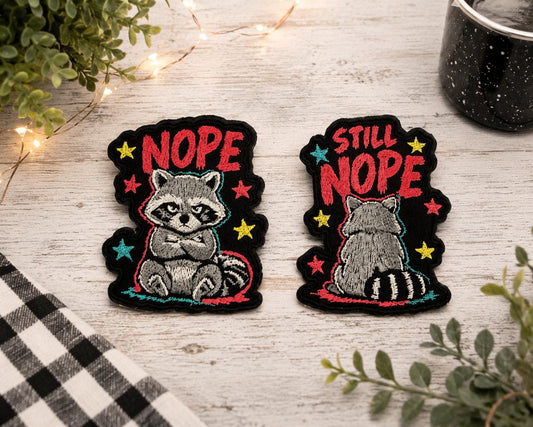Funny Nope & Still Nope Raccoon Iron-On Patch