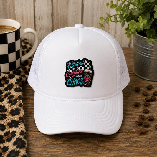 Fueled by Caffeine and Chaos Embroidered Patch