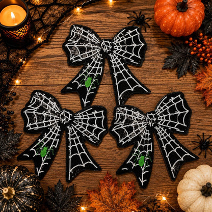 Halloween Spider Web Bow Large Chenille Iron-On Patch