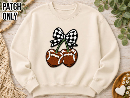 Football Cherry Bow Large Chenille Patch