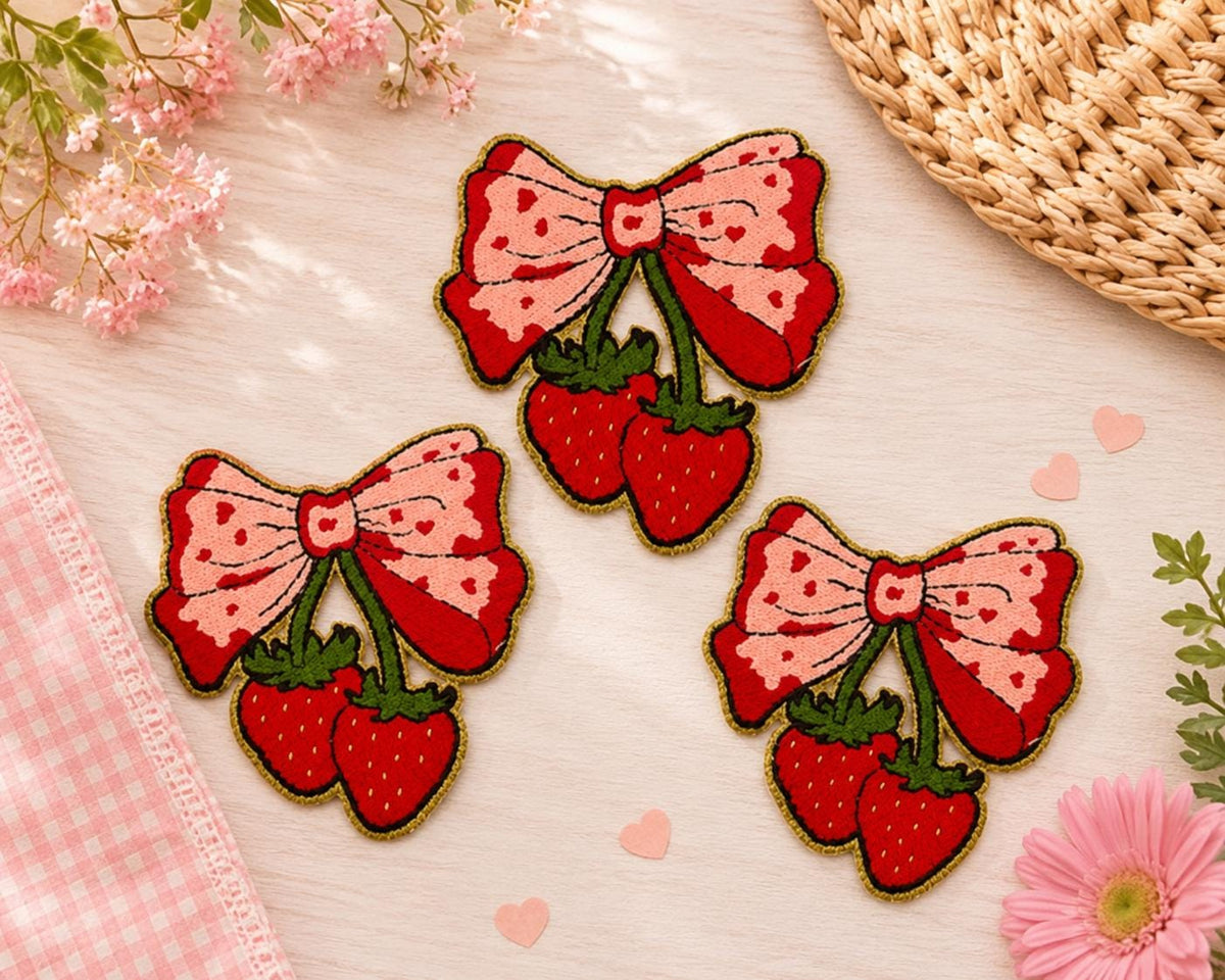Strawberry Bow  Large Chenille Patch