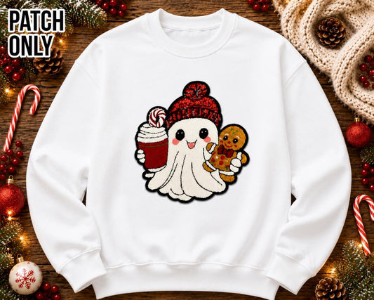 Cute Christmas Ghost Large Embroidered Iron-On Patch