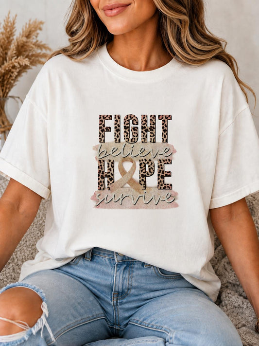 Fight Believe Hope Survive Breast Cancer Awareness Screen Print Transfer
