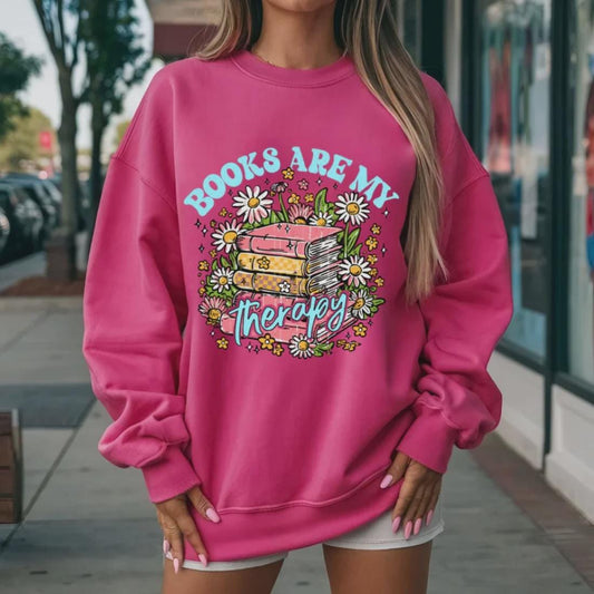 Books Are My Therapy Sweatshirt Glitter Screen Print Transfer