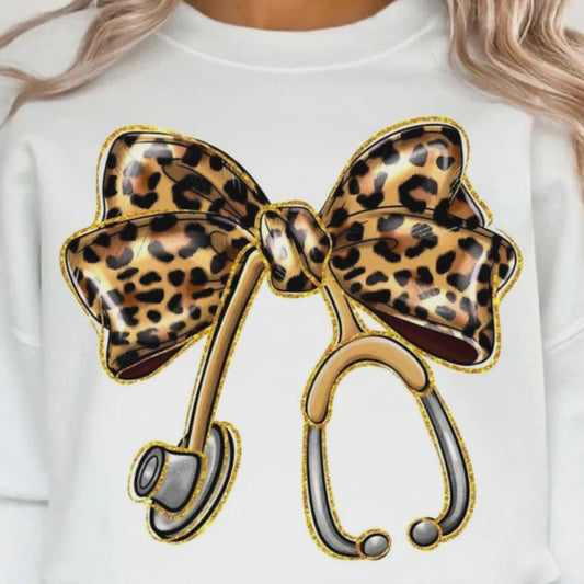 Leopard Bow Stethoscope Screen Print Transfer