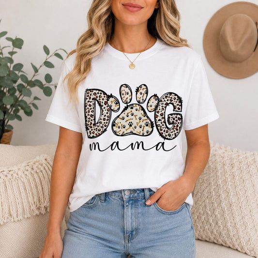 Dog Mama Leopard Paw Print Glitter Screen Print Transfer