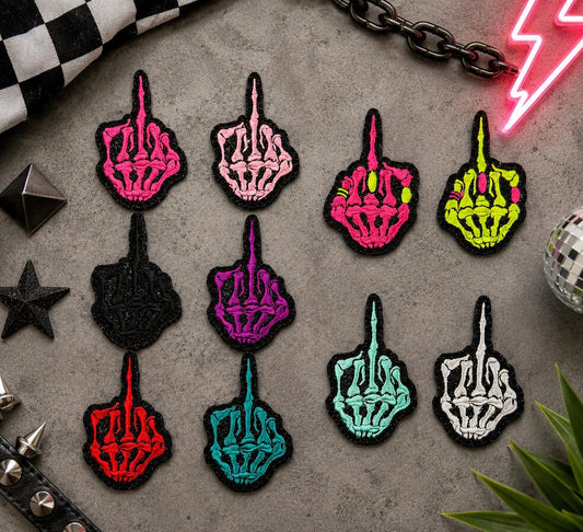 Skeleton Middle Finger Embroidered Iron-On Patch