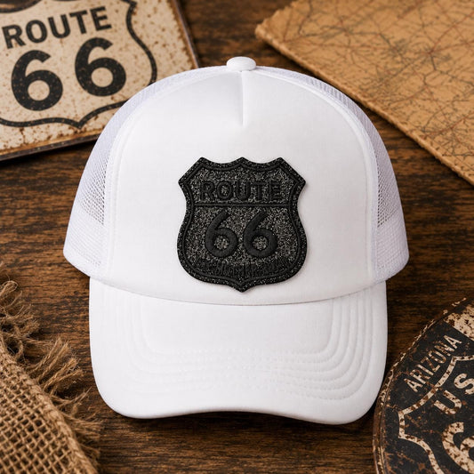 Black Route 66 Embroidered Iron-On Patch