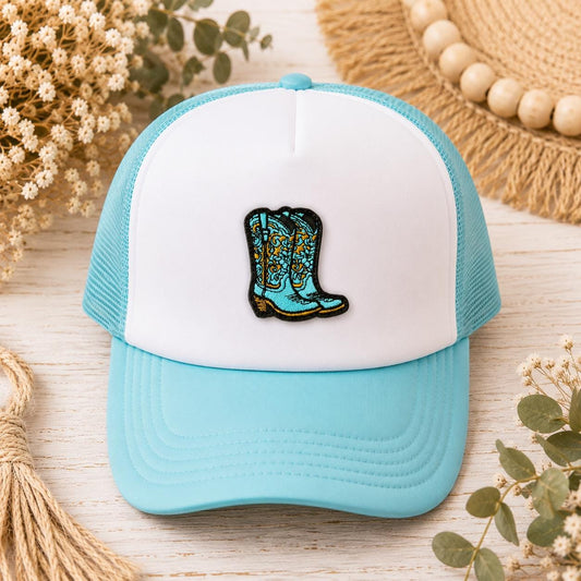 Turquoise Western Cowboy Boot Embroidered Iron-On Patch