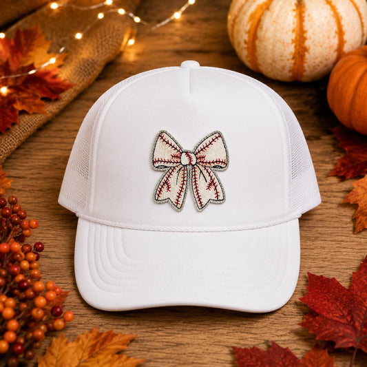 Baseball Stitch Bow Embroidered Iron-On Patch