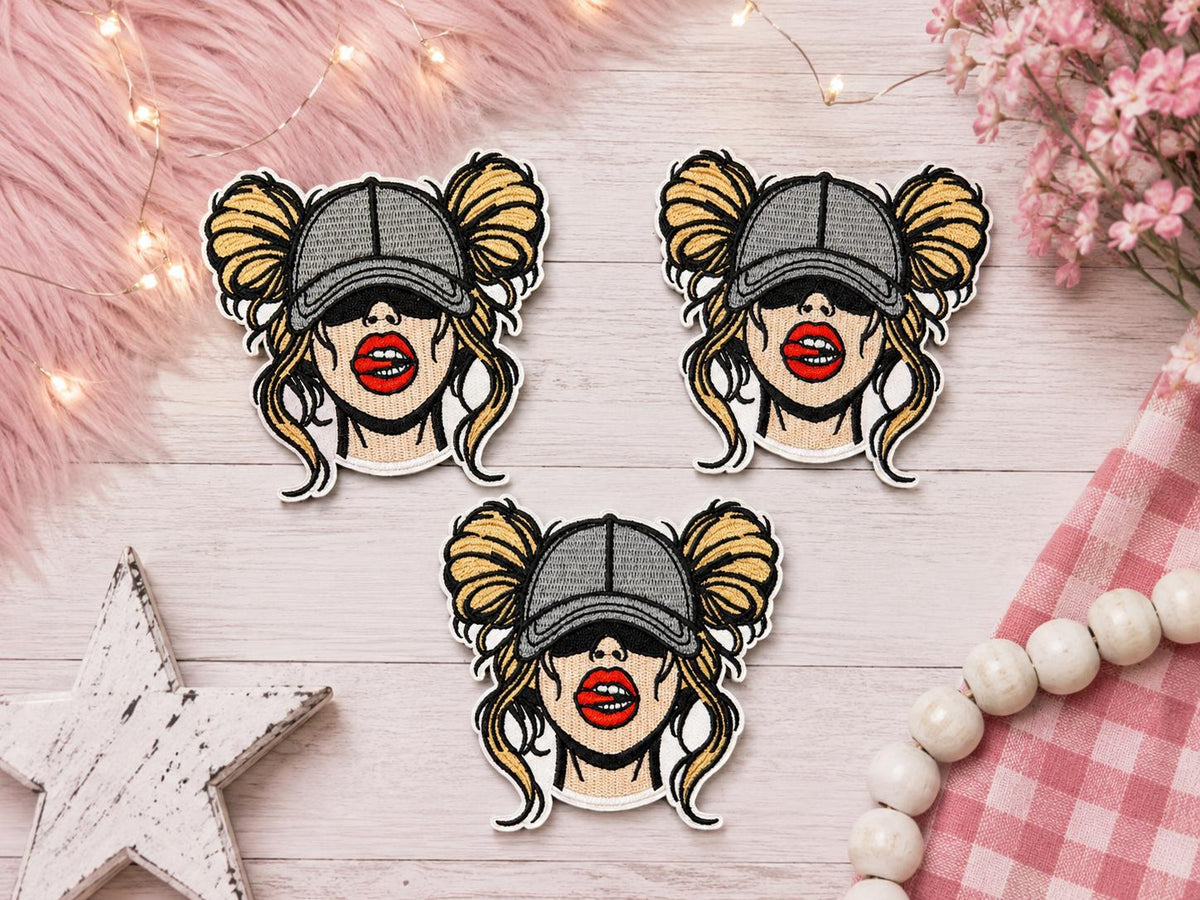 Messy Bun Girl Embroidered Patch