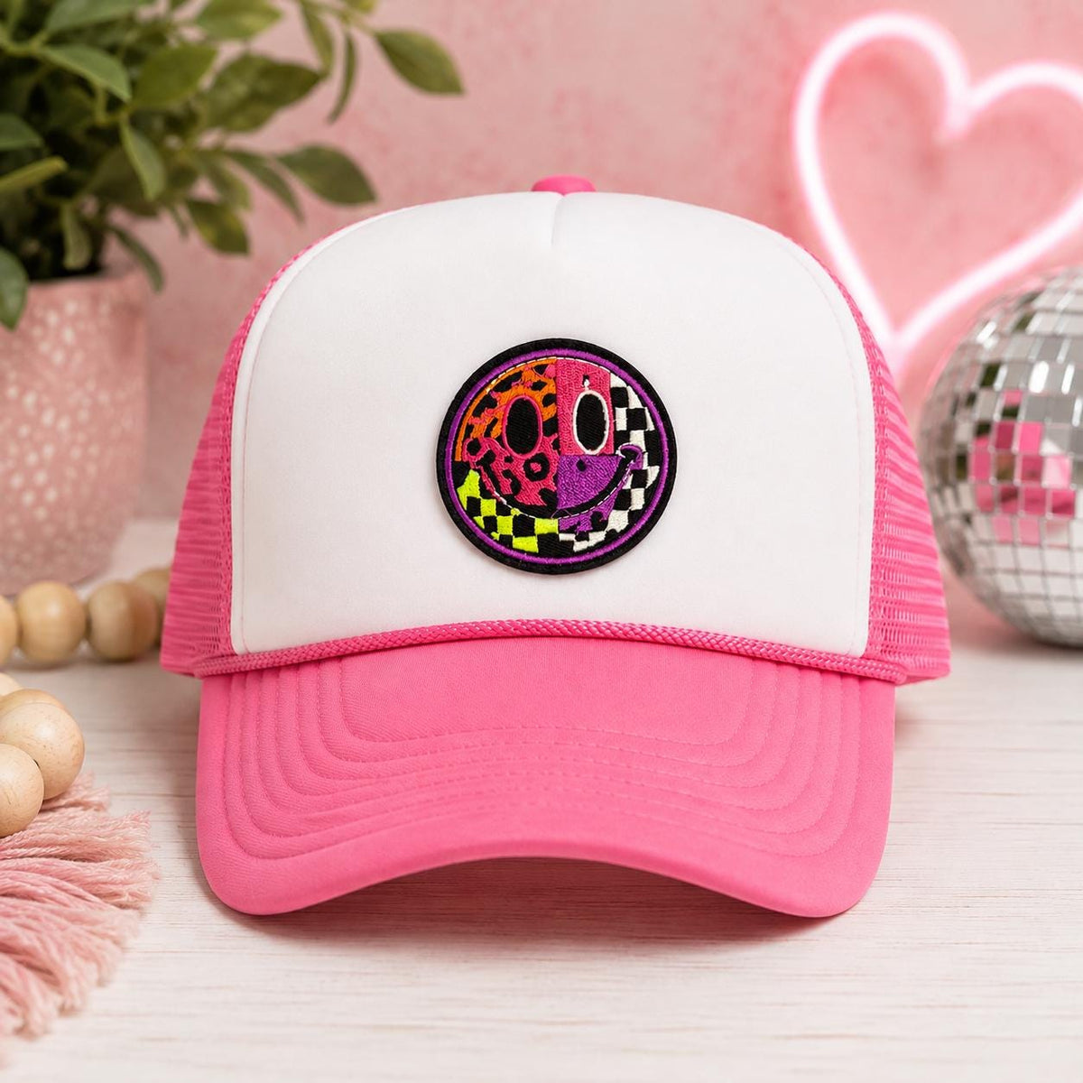 Retro Neon Smiley Face Embroidered Patch
