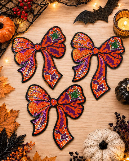 Halloween Sequin Bow Large Chenille Iron-On Patch