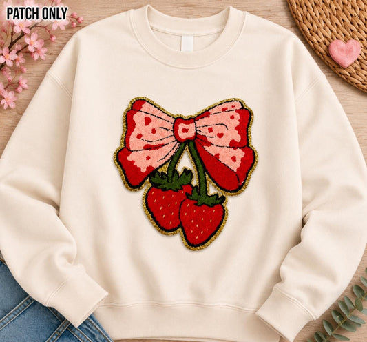 Strawberry Bow  Large Chenille Patch