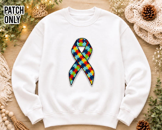 Autism Awareness Puzzle Ribbon Large Embroidered Iron-On Patch