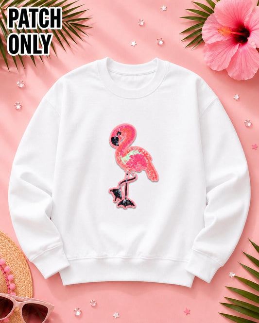 Pink Sequin Flamingo Large Embroidered Iron-On Patch