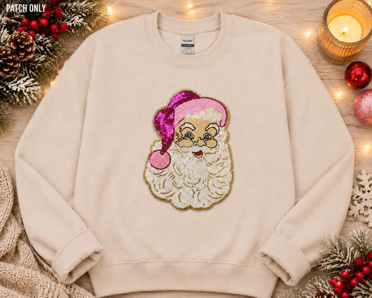 Pink Sequin Santa Iron On Chenille Patch