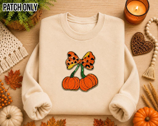 Large Pumpkin Cherry Bow Sequin Bow Chenille Patch