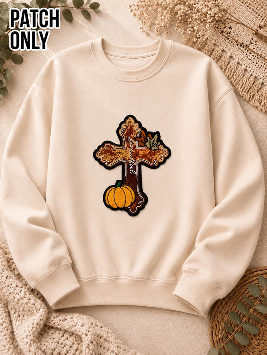 Large  Faith Cross Pumpkin  Chenille Patch