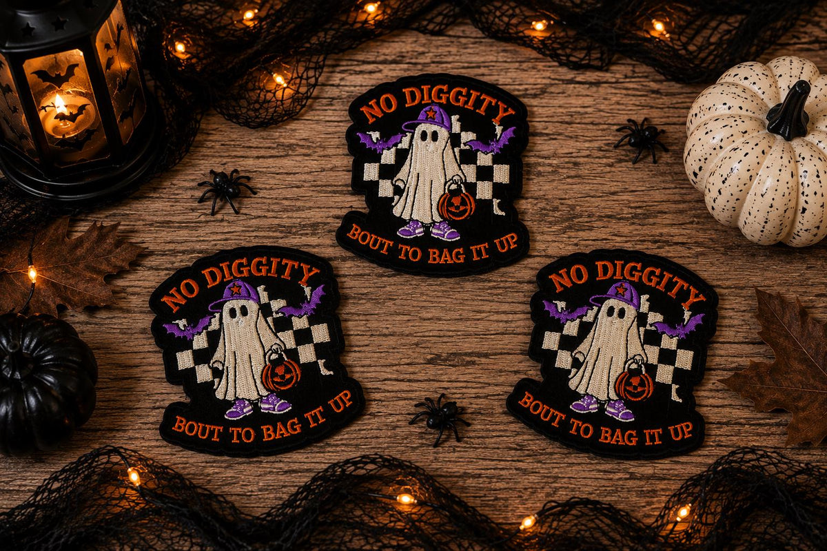 No Diggity Bout to Bag It Up Halloween Ghost Embroidered Patch