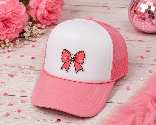 Pink Skull Bow Embroidered Patch
