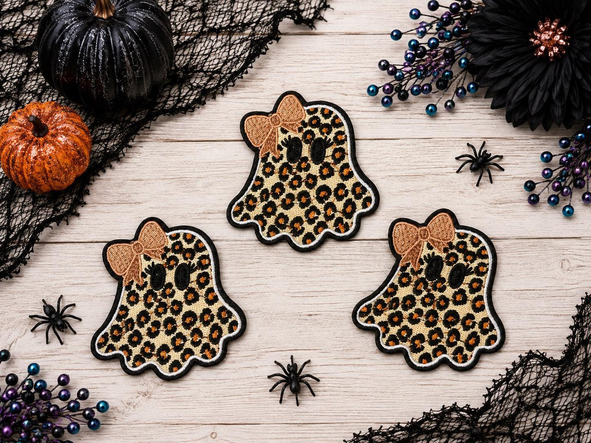 Leopard Print Ghost Bow Embroidered Patch