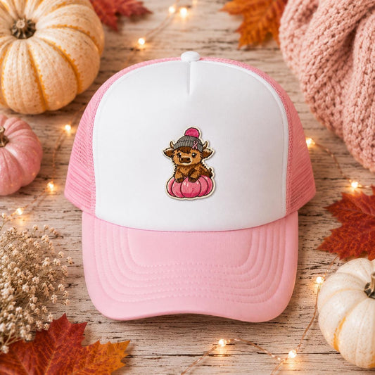 Pink Pumpkin Highland Cow Patch