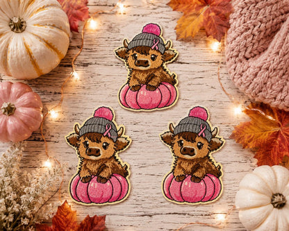 Pink Pumpkin Highland Cow Patch