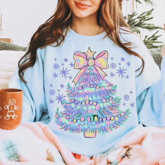 Pastel Iridescent Christmas Tree Screen Print Transfer