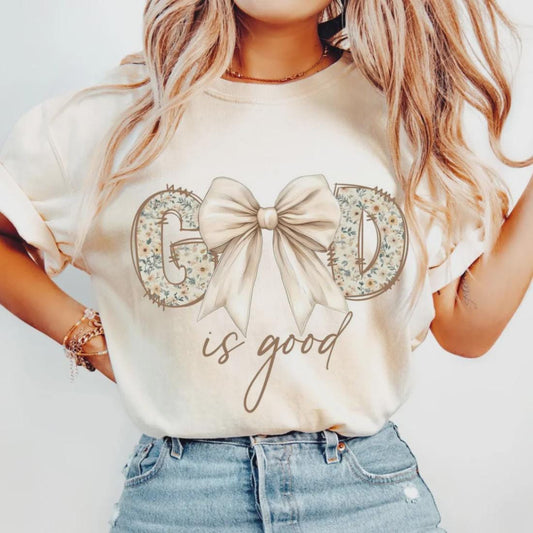 God Is Good Floral Bow Screen Print Transfer