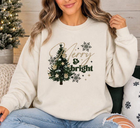 Merry & Bright Christmas Glitter Screen Print Transfer